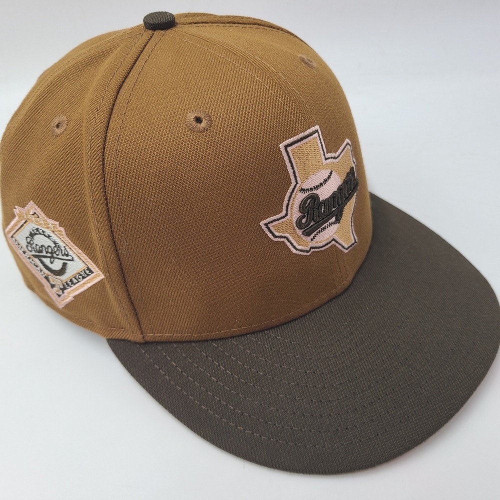 Texas Rangers Hat Fitted 7 3/4 New Era 59Fifty Brown Pink American League Patch